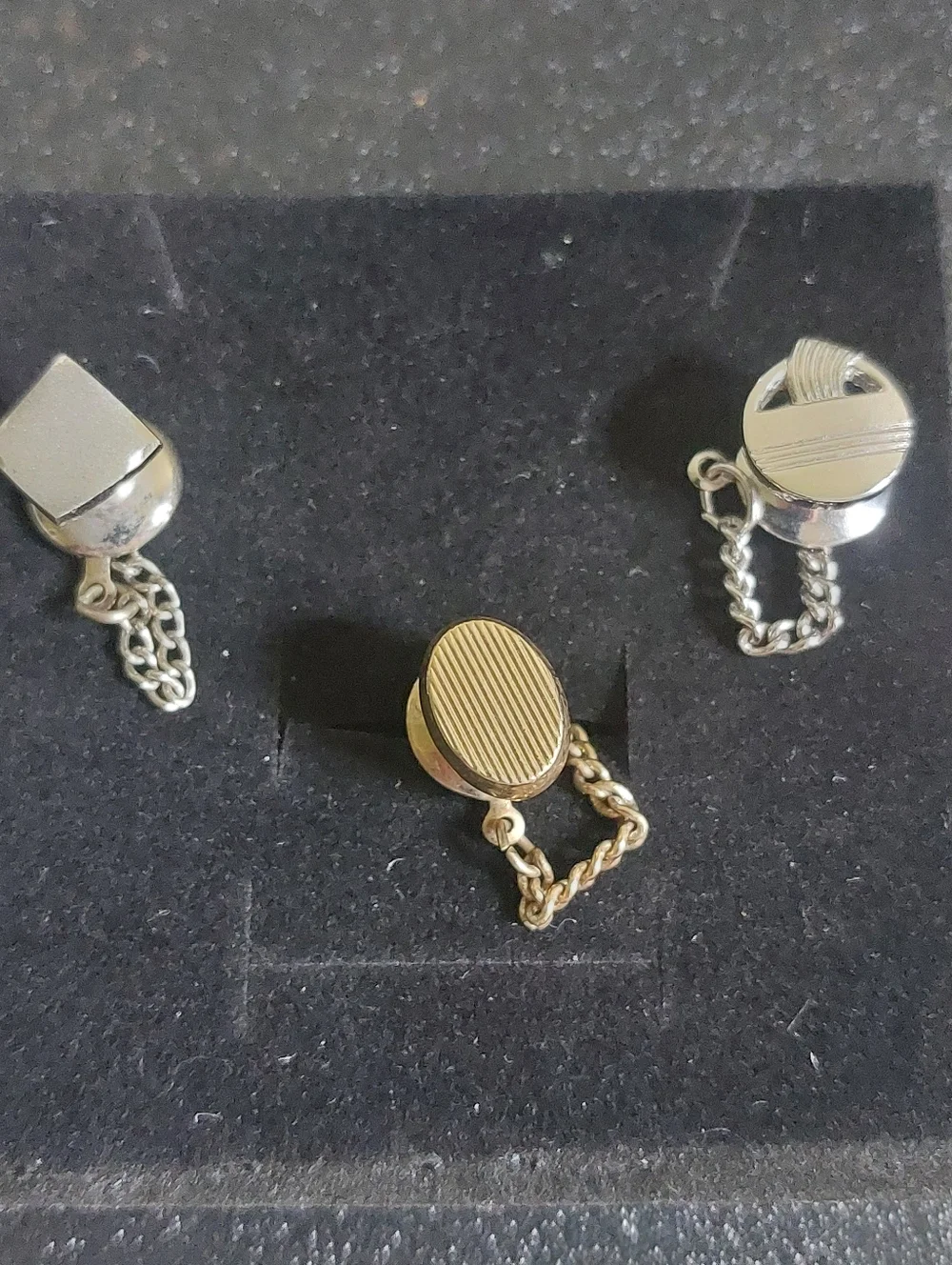 Vintage Tie Tacks, Two Silvertone, One Goldtone, Estate Jewelry